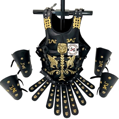 Mittelalterliche griechisch-römische Leder-Muskeljacke mit Beinschienen und Armschienen | Spartanischer Krieger Brustpanzer & Leder-Beinarmschutz, griechische Rüstung, Larp-Rüstung, Cosplay, von Armor House