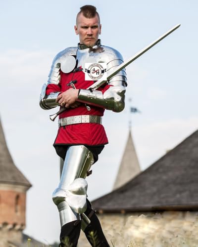 Renaissance Iron Gorget Armor Neck Guard, Mittelalterlicher 18 Gauge Steel Knight Armor Gelenkschulterschutz Set, Armgeschirr und Beingeschirr, historisches Turnier-Rüstungsset von Armor House