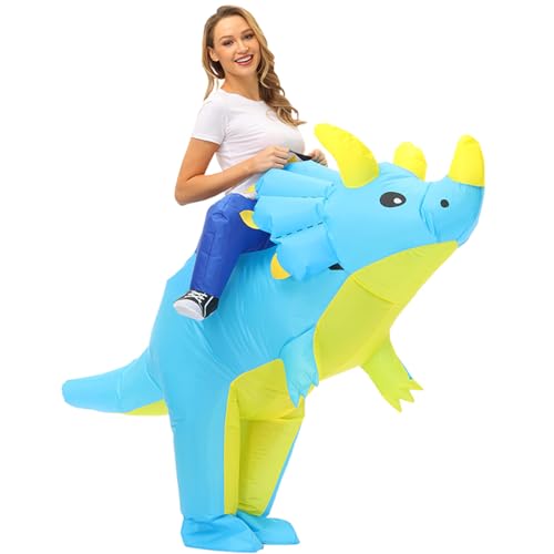 Arokibui Aufblasbares Dinosaurier-Kostüm für Erwachsene, aufblasbares Dino-Kostüm, Cosplay, Party, Weihnachten, Halloween, Kostüm, Unisex, Triceratops-Kostüm von Arokibui