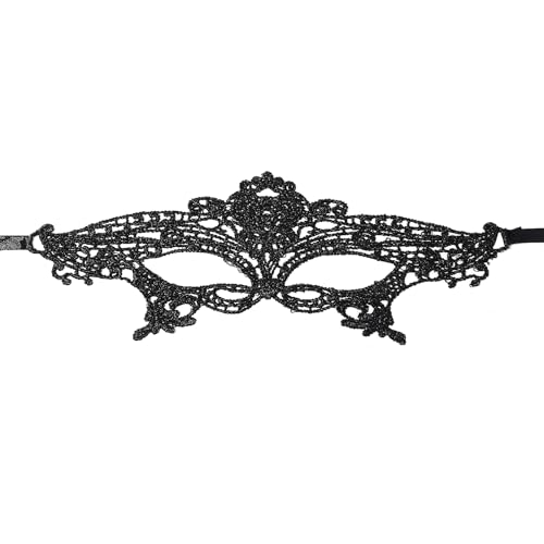 Aroncent Venezianische Masquerade Spitzen Maske: Damen Doppelte Gaze Maske mit Lace für Karneval Halloween Weihnachten Partys Ritterlich italienisch venezianische Maske als halbes Gesicht Schwarz von Aroncent