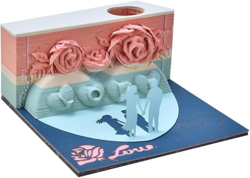 3D-Notizblock 3D-Kalender 2024 Artsy Pads Kalender DIY-Haftnotizen Basteln Zeitmesser-Kalender 2024 mit Stifthalter Geschenk für Familienliebhaber Valentinstag fürs Büro zu Hause von ArrGo