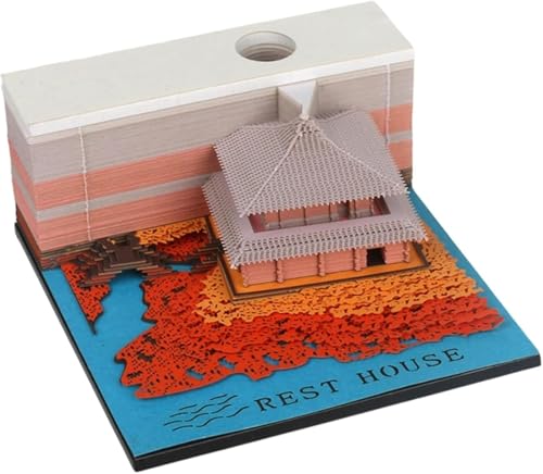 3D-Papierskulptur Einer kleinen Brücke und fließendem Wasser Kunst-Haftnotiz mit Stift. Kalender 2024. 3D-Notizblock Schreibtisch-Dekorationszubehör für Zuhause Schule Büro(Red) von ArrGo