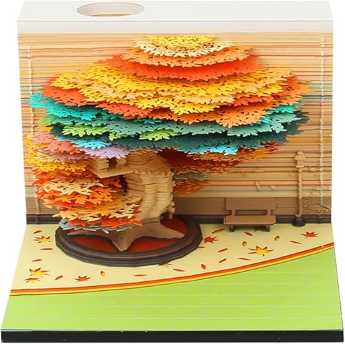 ArrGo 3D-Notizblock Vier Jahreszeiten Baum 240 Blatt Papierkunst Notizblock 3D antihaftbeschichtet Haftnotiz DIY-Papiernotizen kreatives dekoratives Geschenk(Autumn) von ArrGo