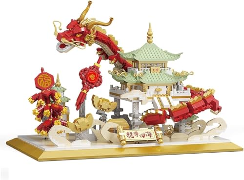 ArrGo Chinesischer Drachen-Baustein-Set, chinesische Maskottchen, Bausatz, Spielzeug, Geschenkidee für Kinder, Jungen, Mädchen, Erwachsene, 3218 Teile von ArrGo