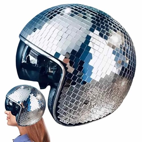 Arroopu Discokugel Hüte, Discoballs Helm Mit Einziehbarem Visier, Glitzer Spiegel Glas Discokugel Hut Helm Für Damen Und Herren, DJ Club Stage Bar Party Dance von Arroopu