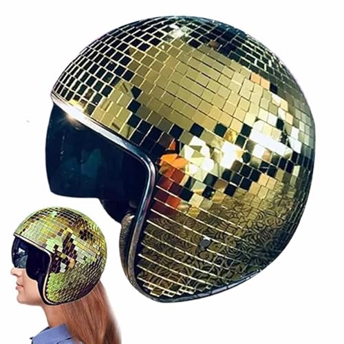 Arroopu Discokugel Hüte, Discoballs Helm Mit Einziehbarem Visier, Glitzer Spiegel Glas Discokugel Hut Helm Für Damen Und Herren, DJ Club Stage Bar Party Dance von Arroopu