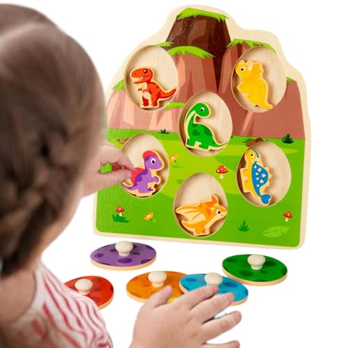 Arroopu Holz-Dinosaurier-Kombinationsspiel,Dinosaurier-Ei-Holzpuzzle - Farblich passendes Dinosaurierspielzeug aus Holz,Mehrschichtiges Sortier- und Stapel-Dinosaurierspielzeug, farblich passendes von Arroopu