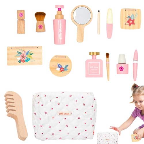 Arroopu Holz-Make-up-Spielzeug-Set, Holz-Schönheitssalon-Spielset - Interaktives Make-up-Spielzeug,Make-up-Spielzeug-Set, vorgeben, Schönheitssalon-Spielzeug, -Make-up-Set für Kinder, Mädchen von Arroopu