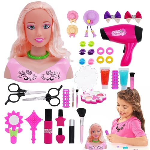 Arrovarp Make-up-Puppenkopf für Kinder - Lebendiger, interessanter Puppen-Stylingkopf,36-teiliges pädagogisches, multifunktionales Mädchen-Kopfschmuck-Spielzeug-Set, Simulations-Haarstyling-Set für von Arrovarp