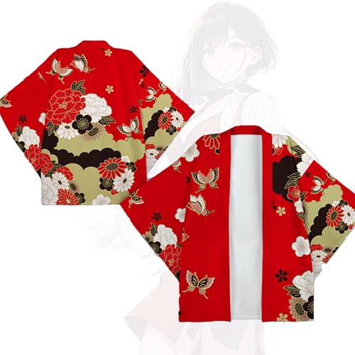 Arrowzoom-Rotblumendesign, Anime-Kimono-Cardigan, Unisex, japanisches Cosplay, bedruckte Seidenoberteile im Harajuku-Stil, KSYZ062 von Arrowzoom