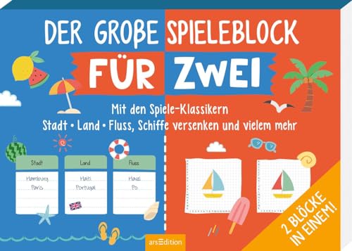 Der große Spieleblock für zwei: Mit den Spiele-Klassikern Stadt-Land-Fluss, Schiffe versenken und vielem mehr | 2 Spieleblöcke mit jeweils über 90 Vorlagen für verschiedene Schreibspiele von Ars Edition