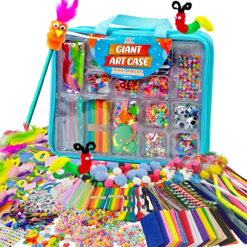 Art with smile Bastelset Kinder 1600+ Stück Scrapbooking Bastelset mit Aufbewahrungsbox, Bastelmaterial Bastelsachen,DIY Kunsthandwerk Bastelkoffer Bastelbedarf für Kinder 4 5 6 7 8 10 Jahre von Art with smile