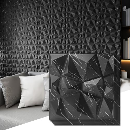 Art3d 3D-Diamant-Design-Panel für Inneneinrichtung, Wohnzimmer, TV-Wandhintergrund, Schlafzimmer, Gaming-Setup, 30 x 30 cm, Schwarzer Marmor, 33 Stück von Art3d