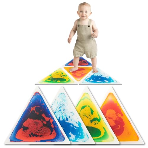 Art3d 4 Stück Flüssige Bodenfliesen Bunte Flüssigkeitsfusion sensorische Fliesen Senroy Tanzspielmatte Kinder Vorschulkind Jugendliche 37,5 x 37,5 cm Dreieck von Art3d