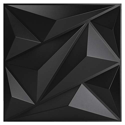 Art3dwallpanels 12 Stück PVC 3D Wandpaneel Diamant für Innenwand Dekor in Schwarz Wanddekor PVC Paneel 3D Strukturierte Wandpaneele Insgesamt 3㎡ pro box von Art3dwallpanels