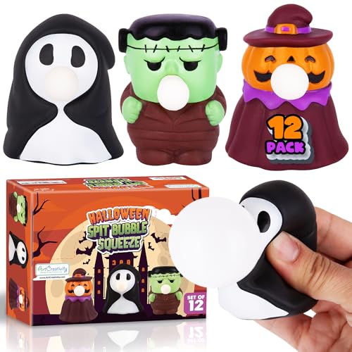 ArtCreativity Halloween Spit Bubble Squeeze Toys - Set mit 12 Halloween Squeeze Toys - Squishy Halloween Stress Toys That Blow Bubbles When Squeezed - Non-Candy Halloween Goodie Bag Stuffers for Kids von ArtCreativity