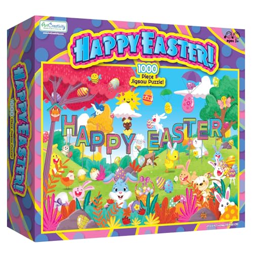 ArtCreativity Oster-Puzzle, 69,8 x 49,8 cm, 1000 Teile Happy Easter Puzzle für Kinder und Erwachsene, Familien-Ostergeschenke und Aktivitäten, niedlicher Osterhase und Eier, 1000-teiliges Puzzle von ArtCreativity