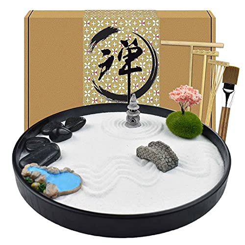 Artcome Japanese Zen Sand Garden for Desk with Rake, Stand, Rocks and Mini Furnishing Articles - Office Table Accessories, Mini Zen Sand Garden Kit - Meditation Gifts von Artcome