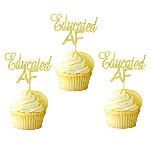 Arthsdite 24 Stück Cupcake-Topper 2022 ausgebildete AF Cupcake Picks Papier Kuchen Picks Cupcake Dekor für Abschlussfeier Party Dekoration Supplies - Gold Glitter von Arthsdite