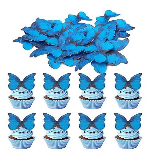 Arthsdite 48 Stück essbare Oblaten Papier Schmetterling Cupcake Topper 3D Kuchen Realistische Schmetterling Dessert Dekoration für Geburtstag Party Hochzeit Essen Dekorationen - Blau von Arthsdite