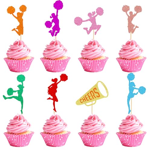 Arthsdite Cupcake-Aufsätze, Cheerleader-Silhouette, Zahnstocher, Turner-Mädchen, Kuchenspieße, Dekorationen für Fitnessstudio, Thema, Geburtstag, Party, Gastgeschenke, 24 Stück von Arthsdite