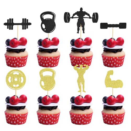 Arthsdite Cupcake-Aufsätze für Fitnessstudio, Workout, Glitzer, Bizeps, Hanteln, Kugelhanteln, Abodominal, stark bleiben, Bodybuilding, Cupcake-Picks, Fitness, Thema, Geburtstagsparty, von Arthsdite