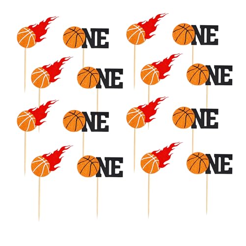 Arthsdite Cupcake-Topper, Basketball-Thema, 1 Stück, für den ersten Geburtstag, Kuchendekoration, für Sport, Jungen, erster Geburtstag, Party, Sportveranstaltung, Partyzubehör, 24 Stück von Arthsdite