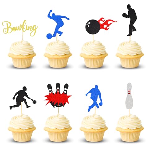 Arthsdite Cupcake-Topper, Bowlingbahn-Spieler, Cupcake-Picks, Kuchendekorationen für Indoor-Sport, Babyparty, Geburtstagsparty, Kuchendekorationen, Zubehör, 24 Stück von Arthsdite