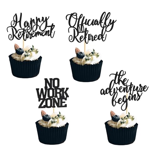 Arthsdite Cupcake-Topper "Happy Retirement", offizielles Retired No Work Zone, Abenteuer beginnt, Cupcake-Pick-Dekorationen, Ruhestand, Abschied, Geburtstag, Party, Kuchendekorationen, schwarzer von Arthsdite