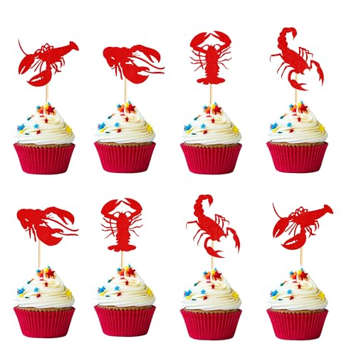 Arthsdite Cupcake-Topper mit Krabbelfisch-Motiv, Hummer, Cupcake, Lebensmittel-Picker, Brautparty, Junggesellinnenabschied, Meerestier-Thema, Babyparty, Kindergeburtstag, Party, Kuchendekorationen, von Arthsdite