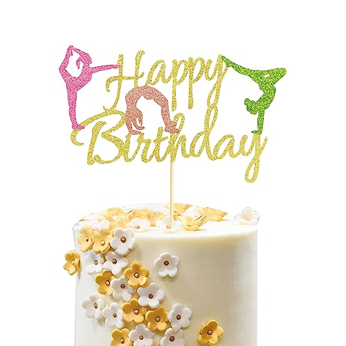 Arthsdite Gymnastik-Kuchenaufsatz, Turner-Kuchenaufsatz für Gymnastik, Motto Baby, Mädchen, Happy Birthday, Party-Dekorationen – Gold-Glitzer von Arthsdite