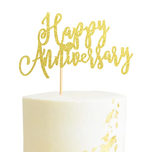 Arthsdite Happy Anniversary Cake Topper Dekorationen Hochzeit Jahrestag Kuchen Topper Supplies Party Dekoration Kuchen Dekor - Gold Glitter von Arthsdite