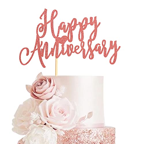 Arthsdite Happy Anniversary Cake Topper Dekorationen Hochzeit Jahrestag Kuchen Topper Supplies Party Dekoration Kuchen Dekor - Rose Gold Glitter von Arthsdite