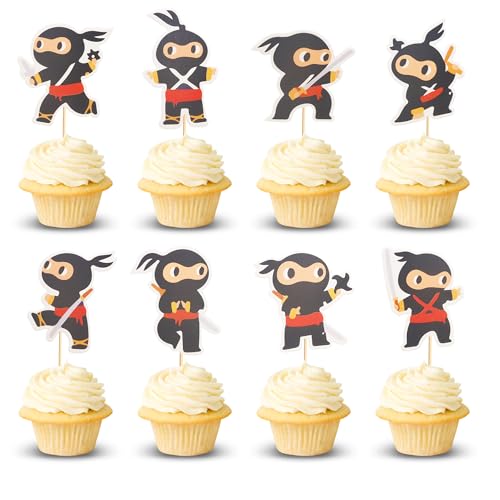 Arthsdite Ninja-Cupcake-Aufsätze, zusammengebaut, Kampfsport, Karate, Kung Fu-Krieger, Cupcake-Picks, Dekorationen für Ninja-Thema, Babyparty, Kindergeburtstag, Partyzubehör, 48 Stück von Arthsdite