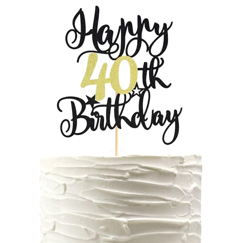 Arthsdite Tortenaufsatz "Happy 40th Birthday", 1 Stück, Motiv: Cheers to 40 Years Birthday Cake Pick 40 Fabulous Cake Decoration for Happy 40th Birthday Anniversary Party Cake Decorations - Black Gold von Arthsdite