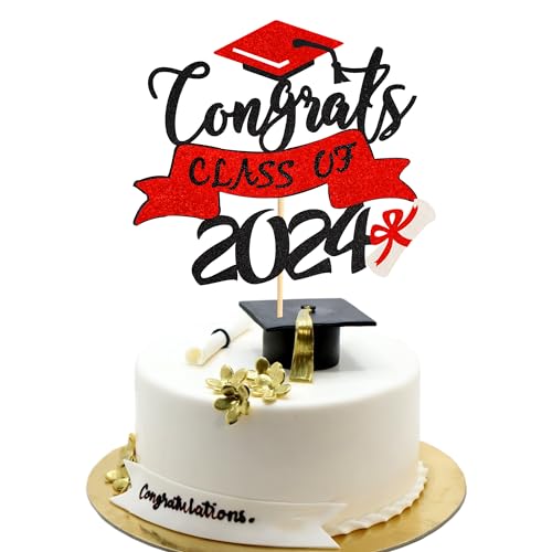 Arthsdite Tortenaufsatz mit Aufschrift "Congrats Class of 5,130.0 cm, Congrats Grade Cap, Diplom-Thema für High School, Happy Graduate, Party, College-Dekoration, roter Glitzer, 1 Stück von Arthsdite