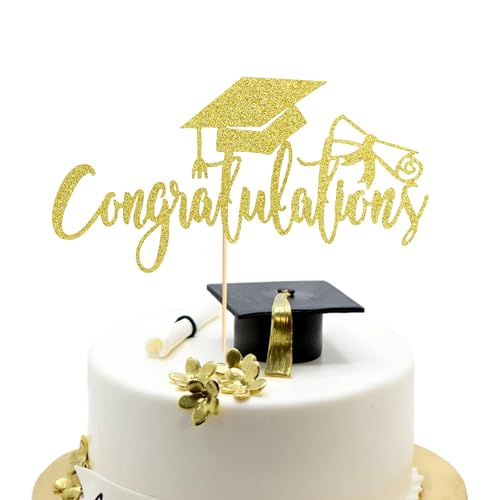 Arthsdite Tortenaufsatz mit Aufschrift "Congratulations 5,131.0 cm 2024 zum Schulabschluss, Abschlussfeier, Party-Dekoration, Goldglitzer, 1 Stück von Arthsdite