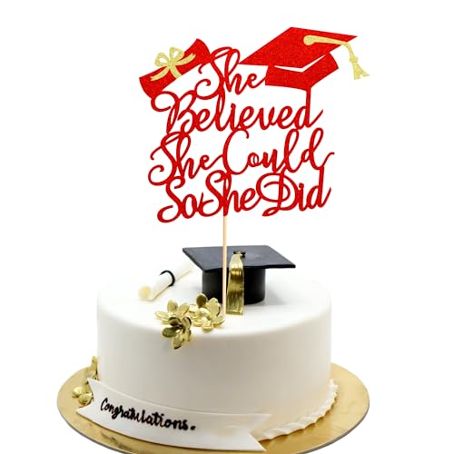 Arthsdite Tortenaufsatz mit Aufschrift "She Believed She Could So She Did", 2024 Abschluss-Kuchenaufsatz, Abschlussdekoration für Mädchen, Abschluss-Dekoration für Mädchen, Hochschule, Universität, von Arthsdite