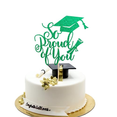 Arthsdite Tortenaufsatz mit Aufschrift "So Proud of You", Aufschrift "Congrats Grade 2024", Abschlussfeier, Kuchendekoration, Abschlussfeier, Party-Dekoration, grüner Glitzer, 1 Stück von Arthsdite