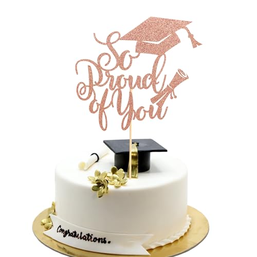 Arthsdite Tortenaufsatz mit Aufschrift "So Proud of You", Aufschrift "Congrats Grade 2024", Abschlussfeier, Kuchendekoration, Abschlussfeier, Party-Dekorationen – Roségold-Glitzer, 1 Stück von Arthsdite