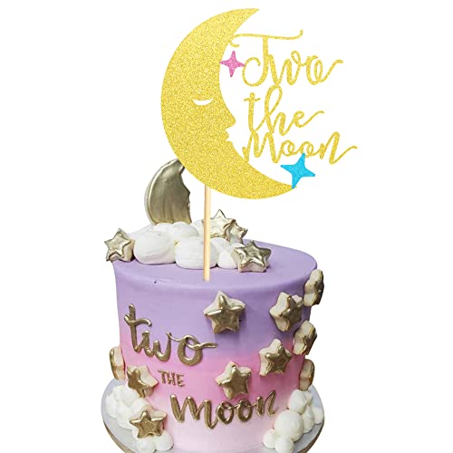 Arthsdite Tortenaufsatz mit Aufschrift "Two The Moon", für Babyparty, 2. Geburtstag, Party-Dekoration, goldfarbener Glitzer von Arthsdite