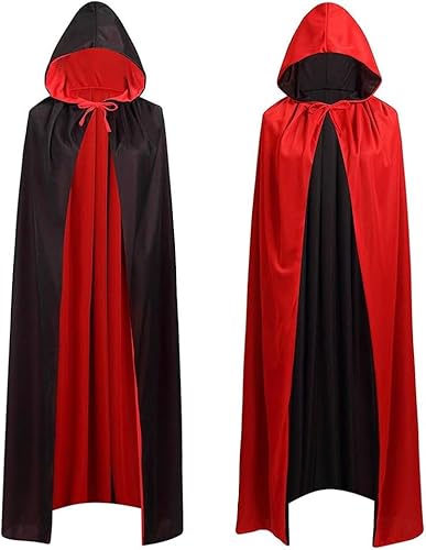 Artiqueva Halloween Vampir Umhang Schwarz Rot Doppelseitig Mit Kapuze Umhang für Kostüm Karnevalsparty Cosplay Maskerade von Artiqueva