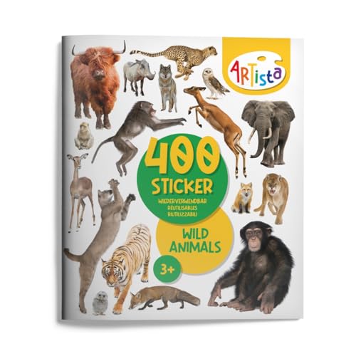 Artista 9315125 Stickerbuch Wildtiere, 400 naturgetreue Sticker, wiederverwendbar, für Erwachsene und Kinder ab 3 Jahren von Artista