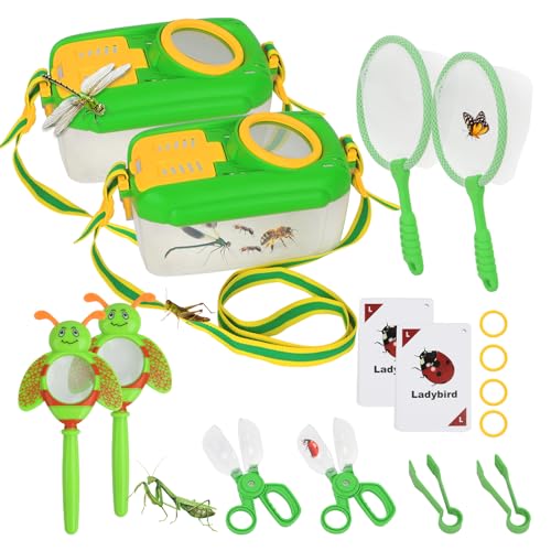 Artlyfe Kinder Insektenfänger Set (2 Sets) - Komplettes Outdoor-Entdeckerset mit Schmetterlingsnetz, Lupe, Pinzette & Klemme - Pädagogisches Entomologie-Spielzeug mit Lernkarten für Jungen und Mädchen von Artlyfe