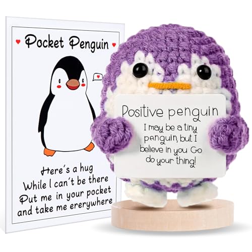 Aruigu Pocket Hug positiver Pinguin, Kreative Strickwolle Kartoffel Puppe, Mutmacher Geschenk, Gute Besserung Geschenk, Einschulung Geschenk, Glücksbringer Geschenk (Lila) von Aruigu