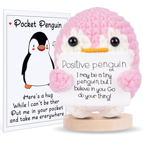 Aruigu Pocket Hug positiver Pinguin, Kreative Strickwolle Kartoffel Puppe, Mutmacher Geschenk, Gute Besserung Geschenk, Einschulung Geschenk, Glücksbringer Geschenk (Rosa) von Aruigu