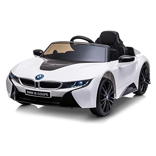 AsVIVA Kinder Elektroauto BMW i8 Spyder Coupe (2X 25 Watt Motor), Lizenziert, Eva Vollgummireifen, ferngesteuert, LED Vorder- und Rücklicht, Elektroauto für Kinder ab 3 Jahre, weiß von AsVIVA