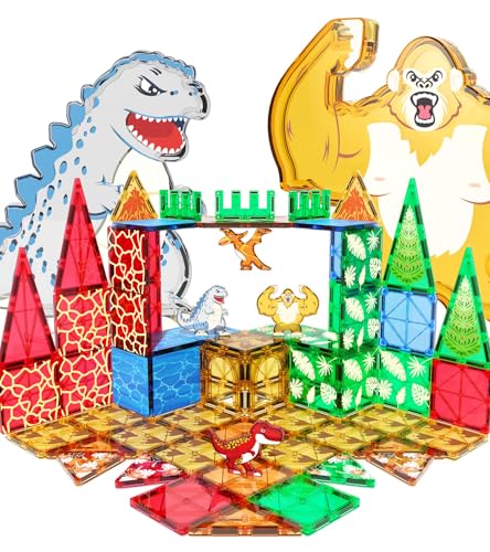 Magnetische Fliesen, Dinosaurier-Spielzeug für Kinder von 3–5 Jahren, Dinosaurier, Kong und Godzilla, Tierwelt, Bausteine für Kleinkinder im Alter von 5–7 Jahren, Magnetbausteine für Jungen und von Asago