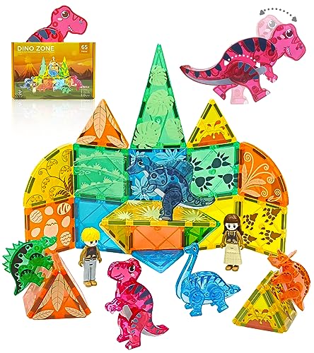 Magnetische Kacheln Dinosaurier Baukasten für Kinder und Kleinkinder Montessori Kreative Magnetblöcke Konstruktionsspielzeug für 3 Jahre alte Jungen und Mädchen zu STEM Learning & Educational Stack von Asago