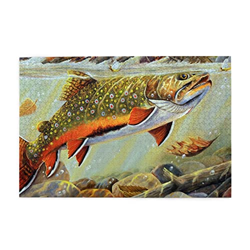 Brook Forellen-Fliegenfischen Holz-Puzzle 1000 Teile, personalisiertes Bilderpuzzle für Erwachsene und Jugendliche von Aseelo
